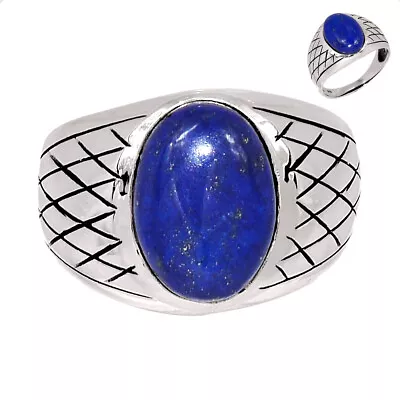 Men's Ring - Natural Lapis Lazuli - Afghanisthan 925 Silver Ring S.11 CR40743 • $18.99