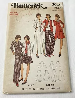 Vintage Butterick Pattern 3031 Misses 16 Jacket Skirt Pants 1970's • $5
