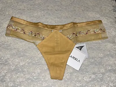 La Perla Paisley Collection S Thong Yellow Gold Silk Tulle  • $75.99