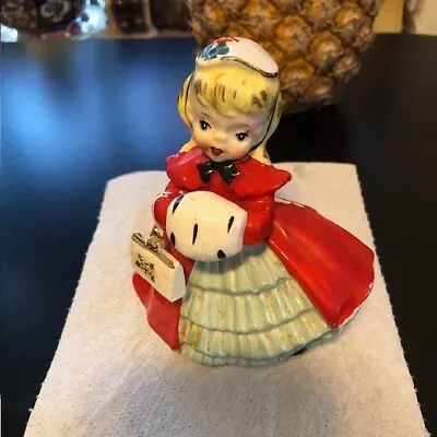 Vintage Napco Christmas Shopper Girl With Muff Purse1956 Used Numbered • $72