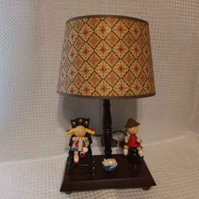 $52.95 • Buy Vtg Wooden Music Box Rocking Chair Lamp Nursery Orig Underwriters Labs Cat Kids