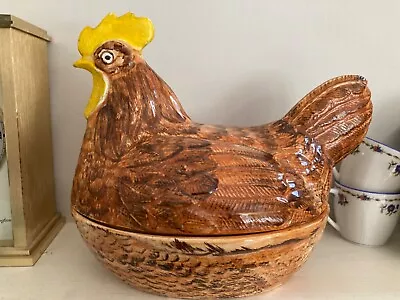 Large Ceramic Hen Chicken On Nest Egg Storage Holder/Container Vintage Farmhouse • £20