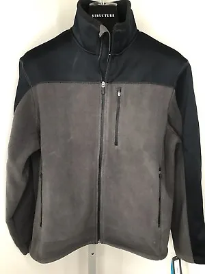 $30 • Buy TEK GEAR Mens M Black/Grey Full Zip Up Bonded Fleece Jacket Headphone Port NWT