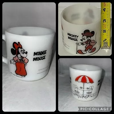 Anchor Hocking Walt Disney Mickey/Minnie Mouse White Milk Glass Mug - FIRE KING • $19