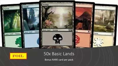 *FOIL* 50x Basic Lands - Magic The Gathering Cards - MTG BULK - Bonus RARE Card • $27.95