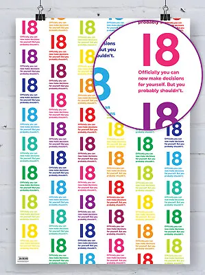 18th Birthday Wrapping Paper Eighteenth Bright Funny Rainbow Gift Wrap Present • £4.50