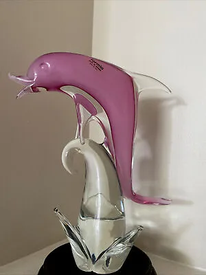 Elegant Dolphin Handblown Murano Italy Formia Vetri Di Murano Pink/Clear • $250