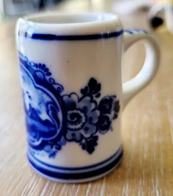 Vintage Delft Blue Holland Hand Painted Windmill 2  Mini Stein Mug Nice Cond. • $6.59