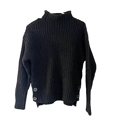 Madewell Womens Black Pullover Sweater XS Chunky Knit Mock Neck Side Button • $18.97