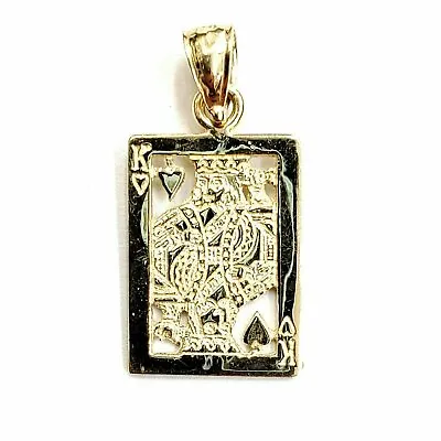 14k Yellow Gold King Of Hearts Pendant Playing Card Gambling Fine Jewelry 1.6g • $135