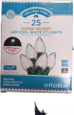 Holiday Time Super Bright LED Cool White C7 Lights 25 Count Cool White Christmas • $8