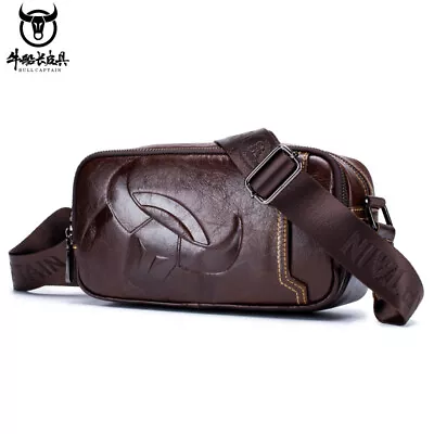 Retro Cowhide Leather Men's Shoulder Crossbody Bag Multifunctional Small Satchel • $33.99