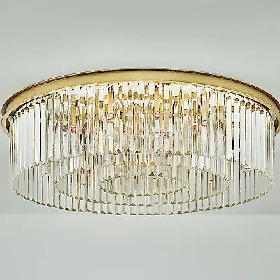USED!! Crystal Chandelier Flush Mount Gold Ceiling Lighting Fixture Dia 23.6  • £109