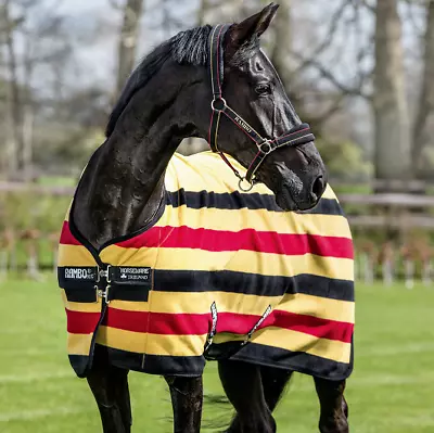 £102.95 • Buy Horseware Rambo Deluxe Fleece Cooler Newmarket Stripe Wick Witney Rug Gold/Navy