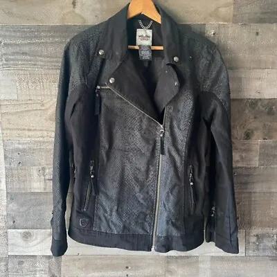 Women's Harley Davidson Motor Black Cotton Jacket Snake Skin Design Med / LG • $89