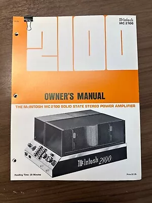 Original McIntosh MC 2100 Owners Manual: From Original Dealer Binder! • $35