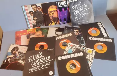 Lot Of 18 7  45 Elvis Costello US And UK Releases Stiff Radar Columbia Sleeves • $20.50