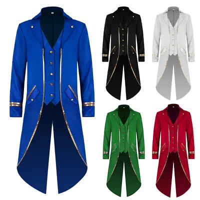 Mens Gothic Jacket Steampunk Tailcoat Long Coat Halloween Medieval Costume * • $26.42
