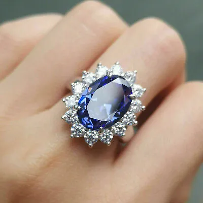 Natural Tanzanite 4Ct Oval Halo Cocktail Engagement Ring 14K White Gold Plated • $218.69