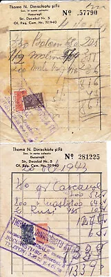 Romania 1943 2 Bills / Receipts  Toma Dinischiotu  Company - Revenues • $4.99