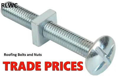 M6 - 6mm ROOFING BOLTS & NUTS Cross Slotted Mushroom Dome Head BZP Zinc Fixing • £9.77