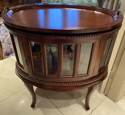 £395 • Buy Large Drinks Cabinet Mahogany Oval Cocktail Bar Side Table With Tray