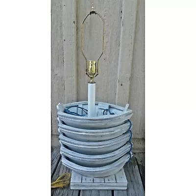 Vintage Row Boats Lamp White Ropes Maritime Nautical Cottage Core Shabby • $120