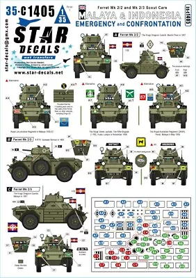 Star Decals 35-C1405 Ferret Mk 2/2 & Mk 2/3 Scout Cars.Malaya And Indones 1/35 • £9.49