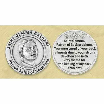 Saint St. Gemma (Patron St Of Backpain) With Prayer - Silver Tone  Pocket Coin  • $3.50