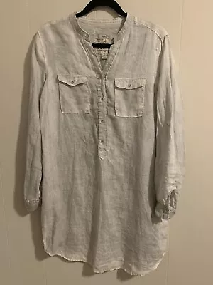 Malvin I Love Linen Gray Button Down 3/4 Roll Tab Sleeve Shirt Dress Size Medium • $19.95