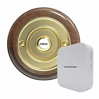 Traditional Round Wireless Doorbell In Tudor Oak And Brass • $166.99