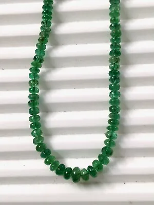 Zambian Emerald Smooth Rondelle Beaded Necklace Natural Gemstones 16  Necklace • $300