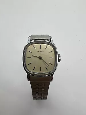 Vintage TIMEX Wind-up Silver Tone Square Women's Watch • $20