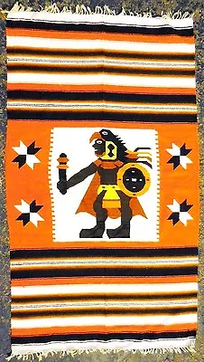 Vintage Wool Blanket Rug Zapotec (?) Mexican Mayan Aztec Southwest Art Textile • $99.99