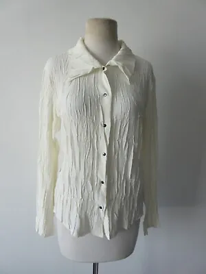 BABETTE SF Ivory Off White Snap Front Pleated Microfiber Top S • $57