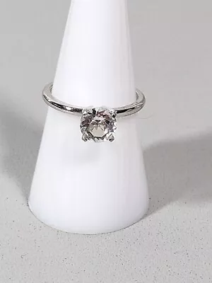 Vintage Uncas Silver Tone Round Solitaire Ring Engagement Style Size 8 • $6.99