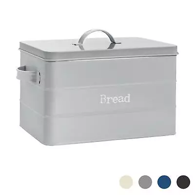 Bread Bin Storage Kitchen Loaf Roll Food Box Retro Home Container Grey • £18