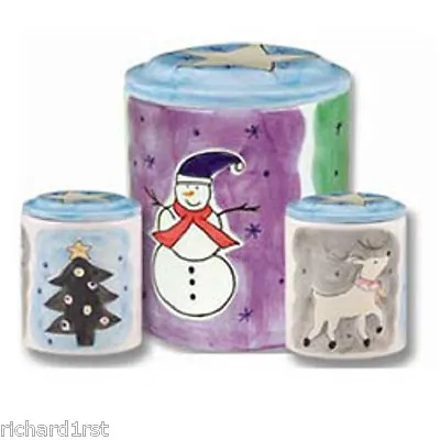 Ceramic Canister Cookie Snack Jar Christmas Snowman Deer And Tree NEW • $24.99