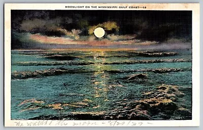 Mississippi MS - Moonlight On The Mississippi Gulf Coast - Vintage Postcard • $5.94
