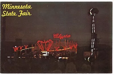 Calypso Ride MINNESOTA STATE FAIR Midway Lit Up At Night Postcard MN • $5.99