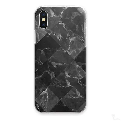 Black Marble Phone Case Grey Diamond Tile Hard Cover For Apple Samsung Huawei.. • £5.19