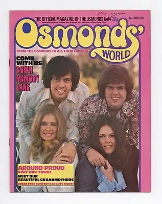 The Osmonds World Magazine December 1974 No. 14 Donny Osmond Brothers Marie Etc • £8.99