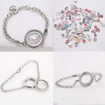 Living Memory Floating Charms Glass Round Locket DIY Bracelet Charm In Silver 1x • £3.64
