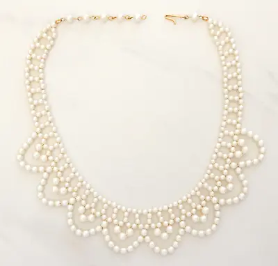 Faux Pearl Collar Necklace Vintage Adjustable White Scalloped Bib Wedding Cute • $30