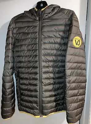 Authentic New NWT Versace Jeans Grey Yellow Men’s Nylon Jacket Hood Size 48 • $295