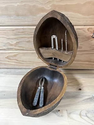$99.95 • Buy Vintage Mid Century Carved Shaped Nut Cracker Cracking Bowl Set Shell W/ Tools