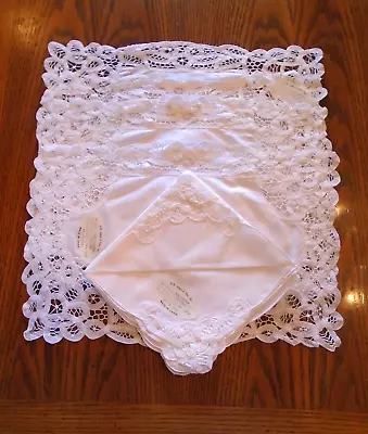 Vintage B M Jabara White Linen Madeira Style 4 Placemats W 4 Matching Napkins • $22