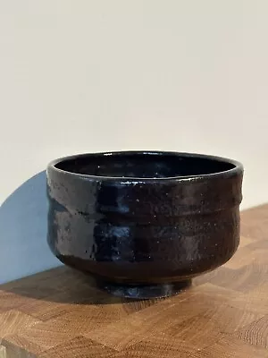Japanese Matcha Chawan Tea Bowl Raku Style Black Signed Ceramic Pottery • $32