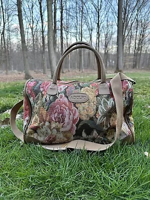 Vintage 80s Adolfo Floral Tapestry Carpet Bag | Weekender Bag | Purse • $25