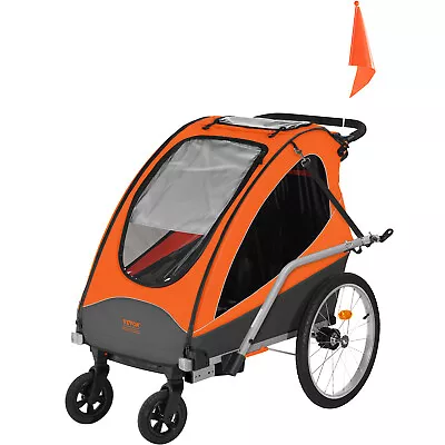 VEVOR Child Bike Trailer Foldable 2 Seater Stroller Double Kids Carrier 100 Lbs • $272.99